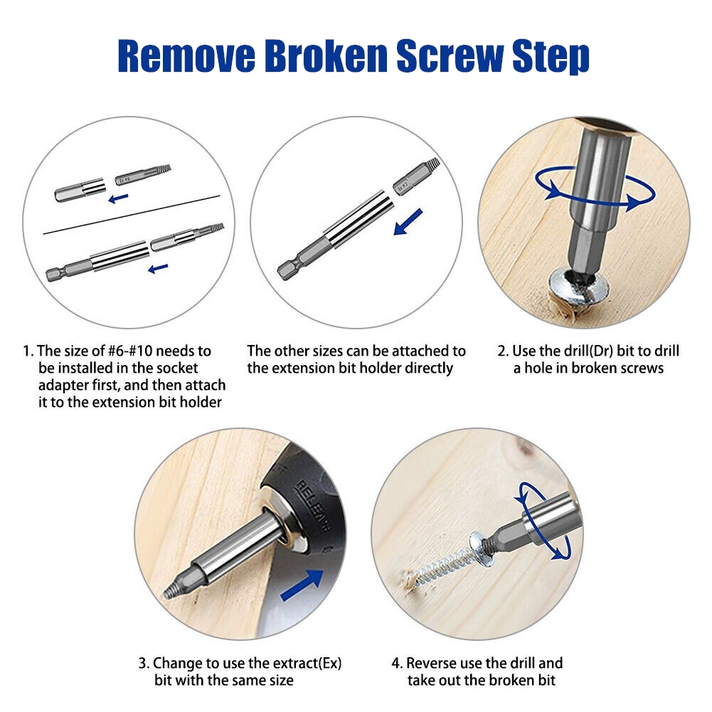 ⌂⌂ 22PCS Damaged Stripped Screw Extractor Speed Out Drill Bits Broken Remover Bolt Tool Set 【Goob】