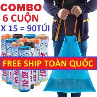 Combo 6 Cuộn Túi đựng rác có dây rút. Túi đựng rác có quai rút tiện dụng.