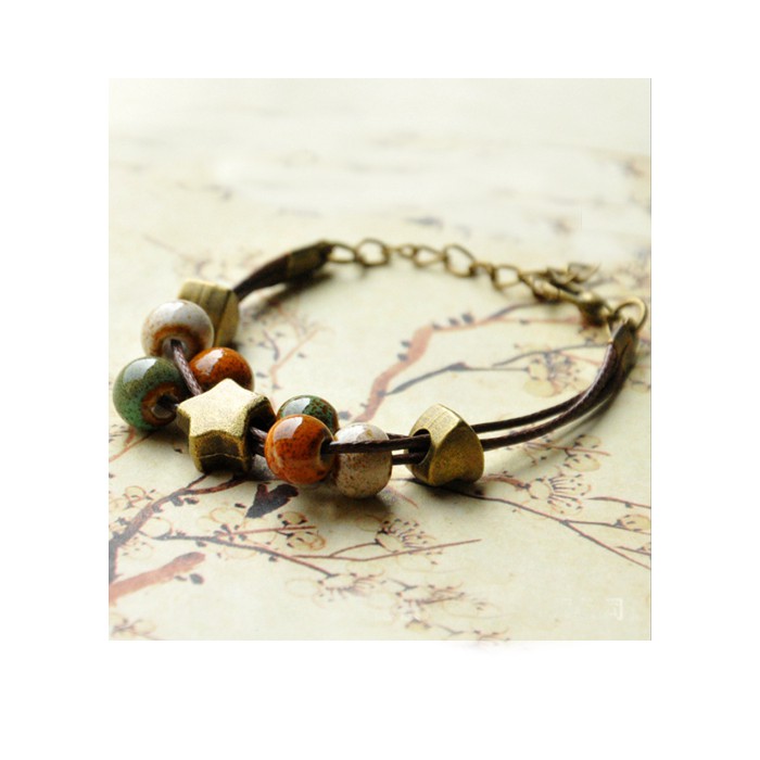 Vòng tay gốm thời trang Vintage 3 dây VGOM23 (Giao mầu ngẫu nhiên)