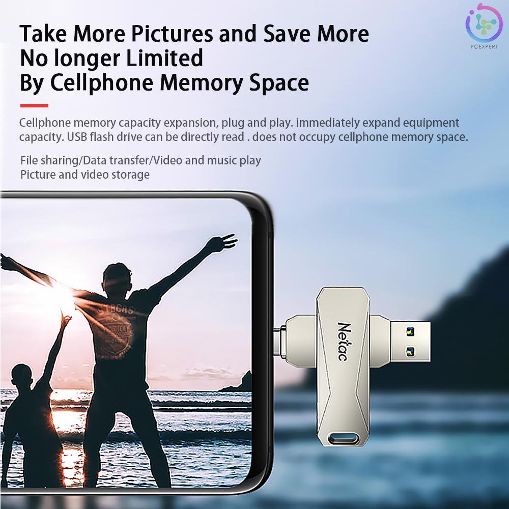 Netac U782C 64GB Type-C + USB Double Interface Flash Drive Plug &amp; Play Mobile Phone Memory Expansion U Disk Silver