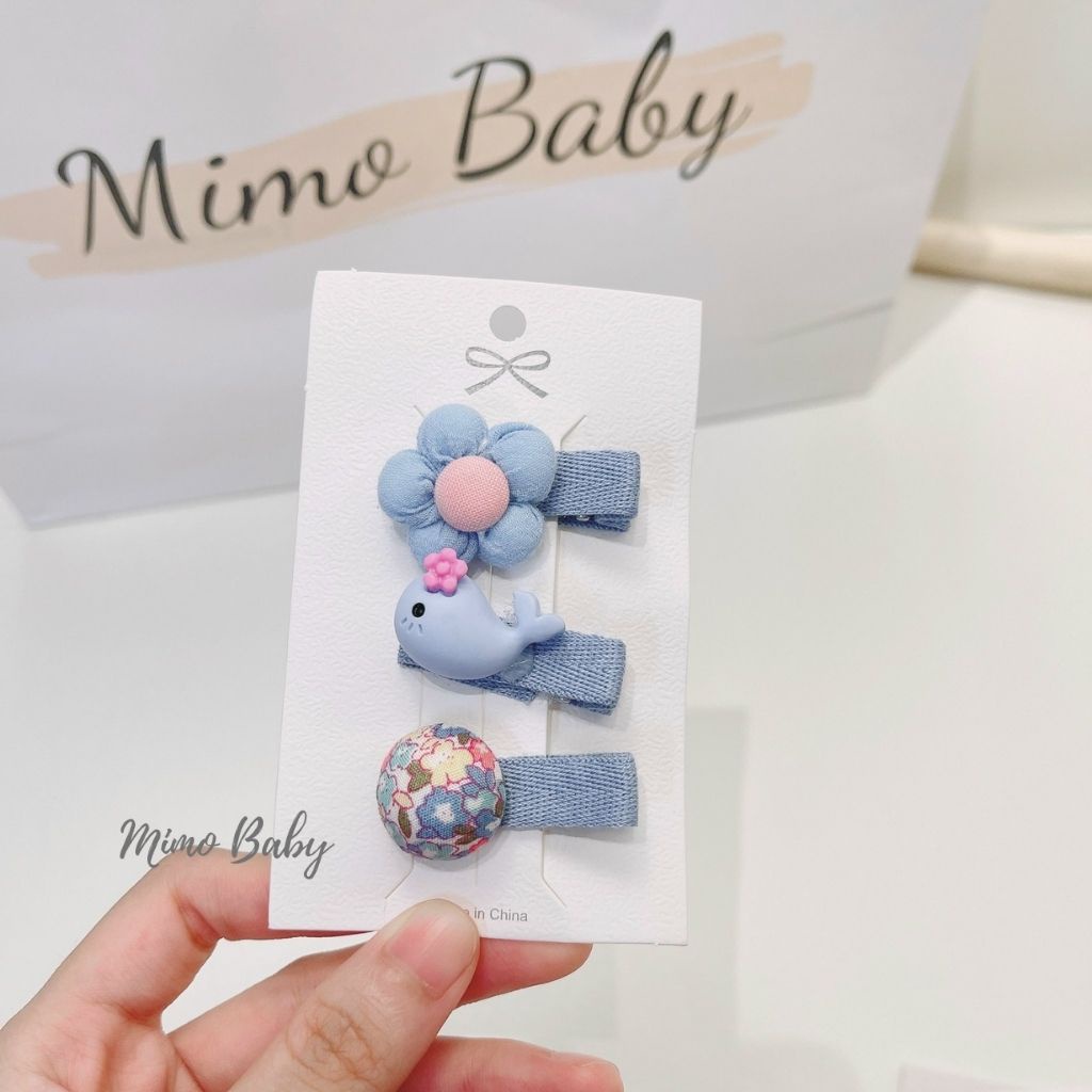 Set 3 kẹp tóc bọc vải gắn hình hoa dễ thương cho bé gái KT33 Mimo Baby