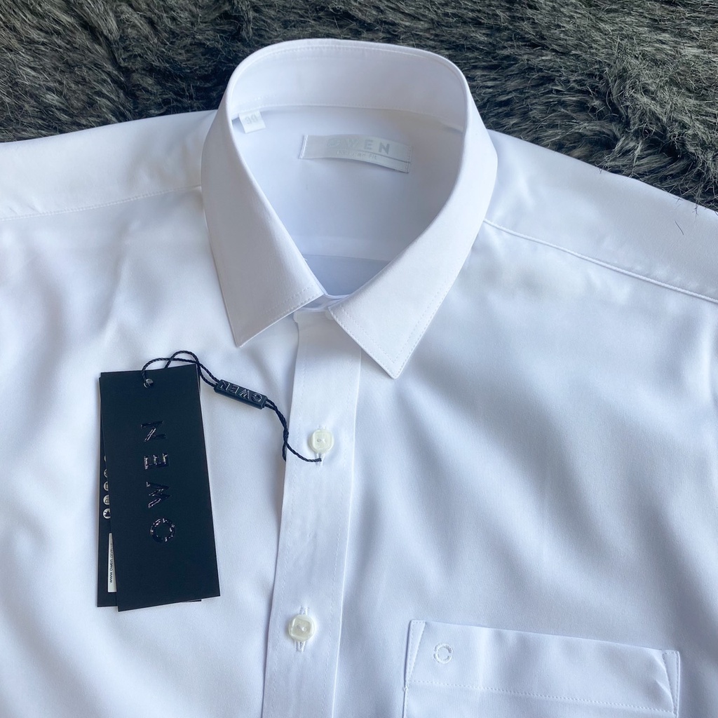 OWEN - Áo sơ mi trắng ngắn tay Owen 100% Nano chống nhăn - Áo sơ mi ngắn tay màu trắng trơn
