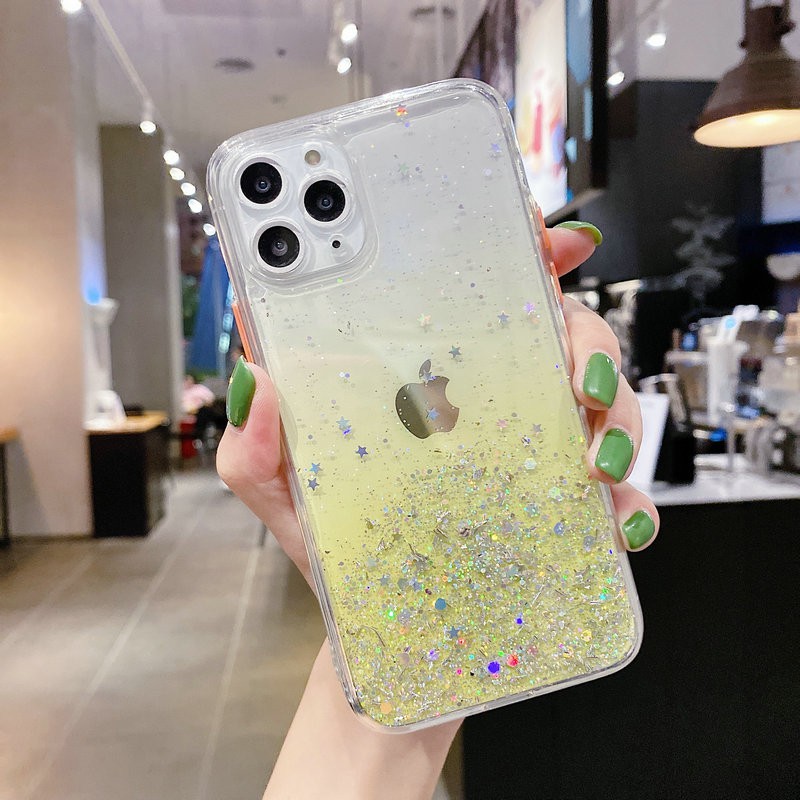 Ốp lưng iPhone 12 mini 11 Pro X XS XR Max 8 7 6 6s Plus SE 2020 Colorful Glitter Gold leaf Skin feel Hard Case Cover