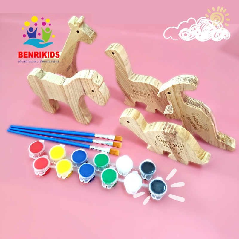 [Tặng Kèm Cọ Và Màu Vẽ] Bộ 5 Thú Gỗ Đồ Chơi Mô Hình Động Vật Cho Bé Làm Quen Với Thế Giới Xung Quanh