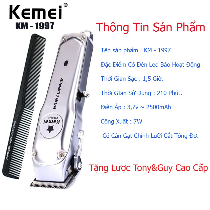 Tông Đơ Cắt Tóc Kemei 1997, tông đơ hớt tóc chuyên nghiệp giá rẻ cho anh em thợ tóc