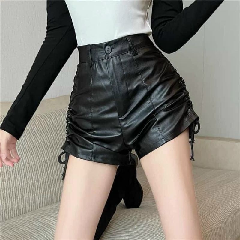 Quần đùi da rút dây 2 bên siêu sang chảnh, dây kéo xịn