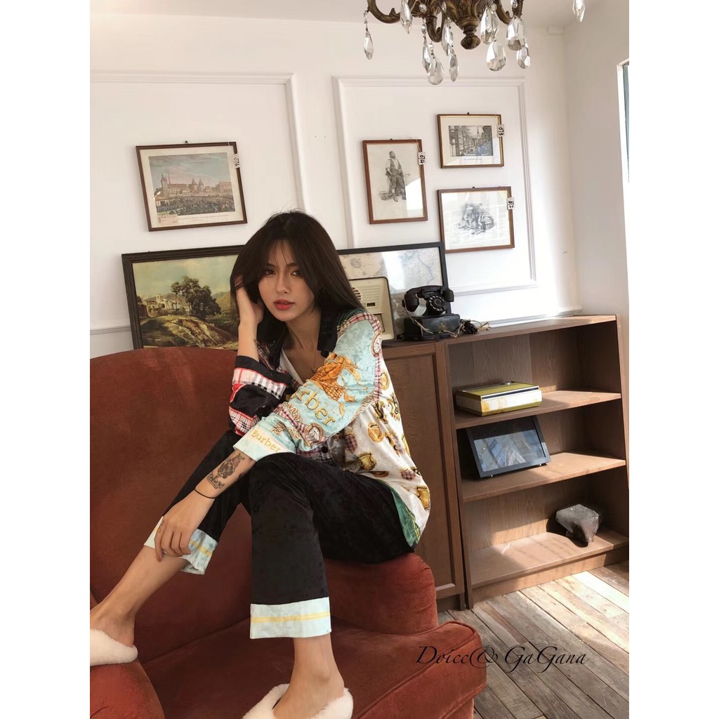 Set nhung Pijama DG họa tiết phong cách