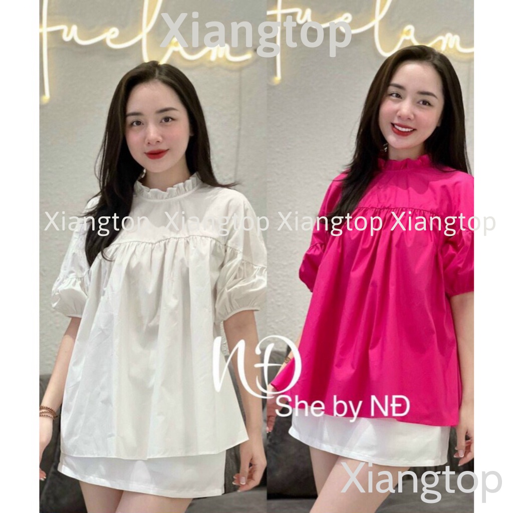 Áo babydoll tiểu thư cổ tròn ngắn tay PN00346 aosomicongsothietke