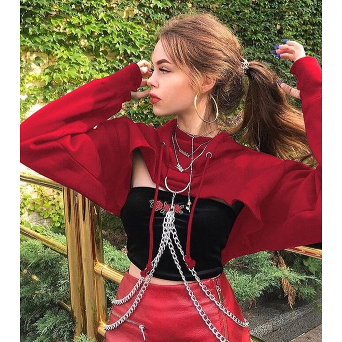 Áo Croptop Tay Dài Có Mũ Trùm Phong Cách Nhảy Múa Đường Phố Âu Mỹ Quyến Rũ