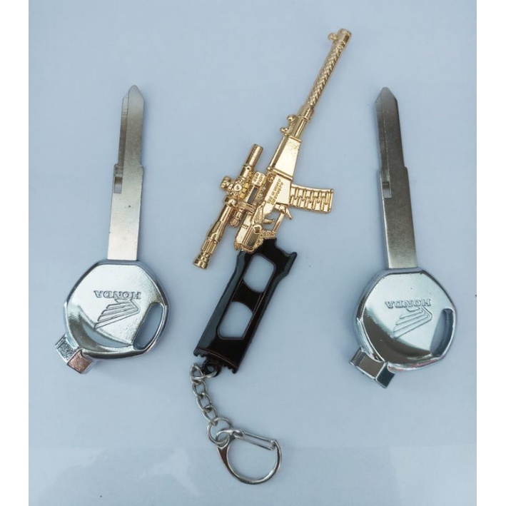 Chìa khóa hợp kim inox xe HONDA TỪ DÀI ( Combo 2 chìa + Móc khóa PUBG )