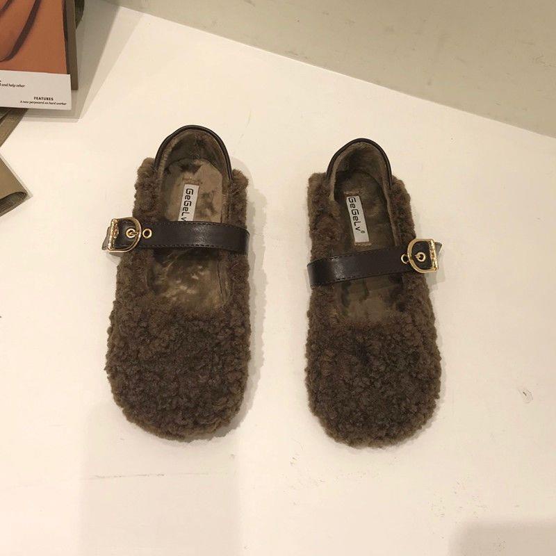 Giày Búp Bê Nữ Phủ Lông Thời Trang Hàn