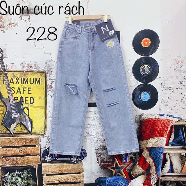 Quần Baggy suông rách thêu hoa cúc cao cấp Hà Kiều Msp 228 ( Ảnh độc quyền chủ Shop chụp)