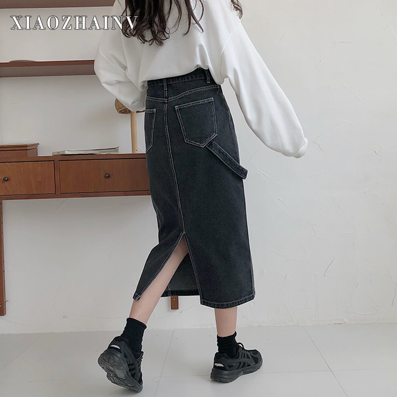 Chân Váy Denim Lưng Cao Xẻ Tà Xiaozhainv Phong Cách Hàn Quốc Cho Nữ | BigBuy360 - bigbuy360.vn