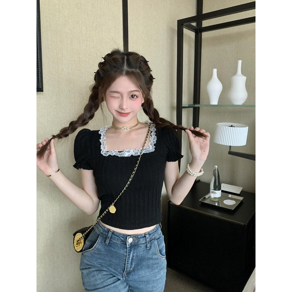 Áo Thun Ngắn Cổ Vuông Thắt Nơ Sau Lưng Thời Trang Cho Nữ