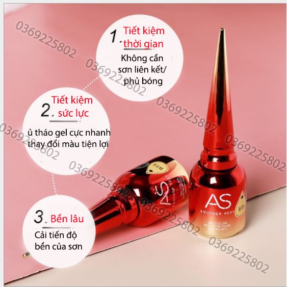 [ TẶNG KÈM BẢNG MÀU] SƠN gel AS 3 trong 1 KHÔNG CẦN DÙNG THÊM LIÊN KẾT VÀ PHỦ BÓNG, set 24 chai