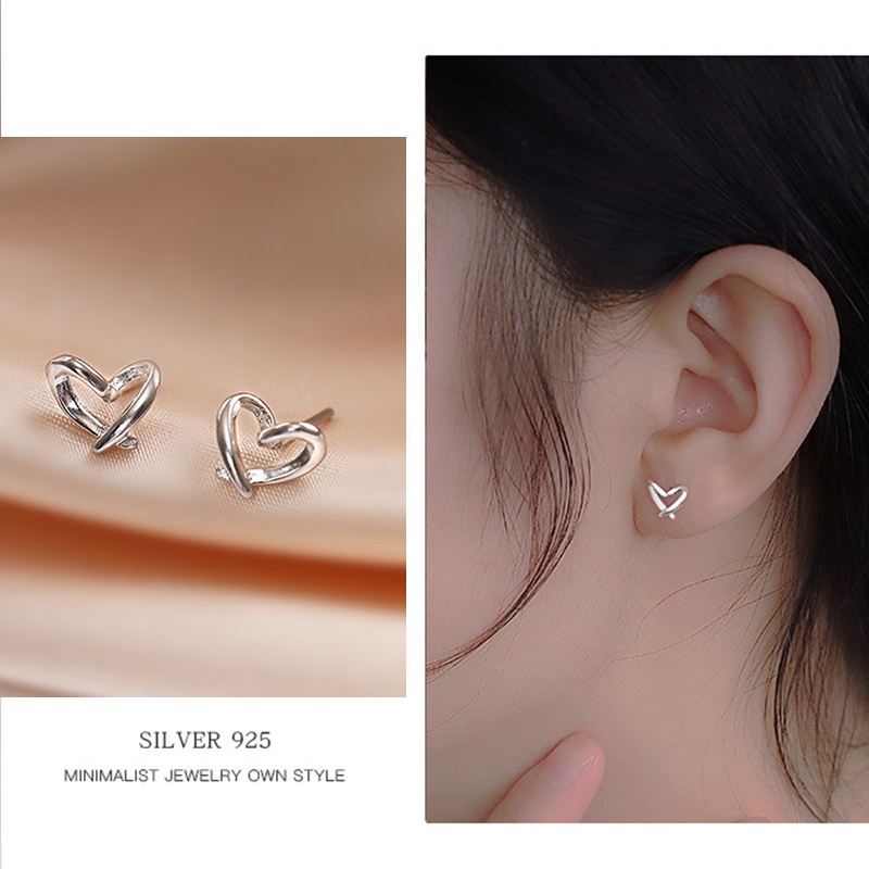 Bông tai bạc hình trái tim phong cách Hàn Quốc dễ thương