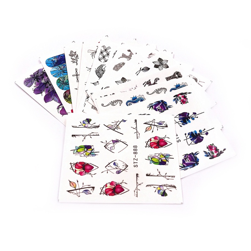 Set 14 Tờ Nhãn Dán Họa Tiết Hoa / Động Vật Vintage Trang Trí Móng Nghệ Thuật