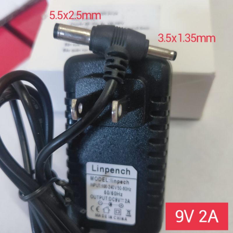 Cục nguồn adapter DC 5V,9V,12V 2A ra 2 đầu jack chân kim 3.5x1.35 và chân To 5.5x2.5. Adaptor tương thích đa thiết bị