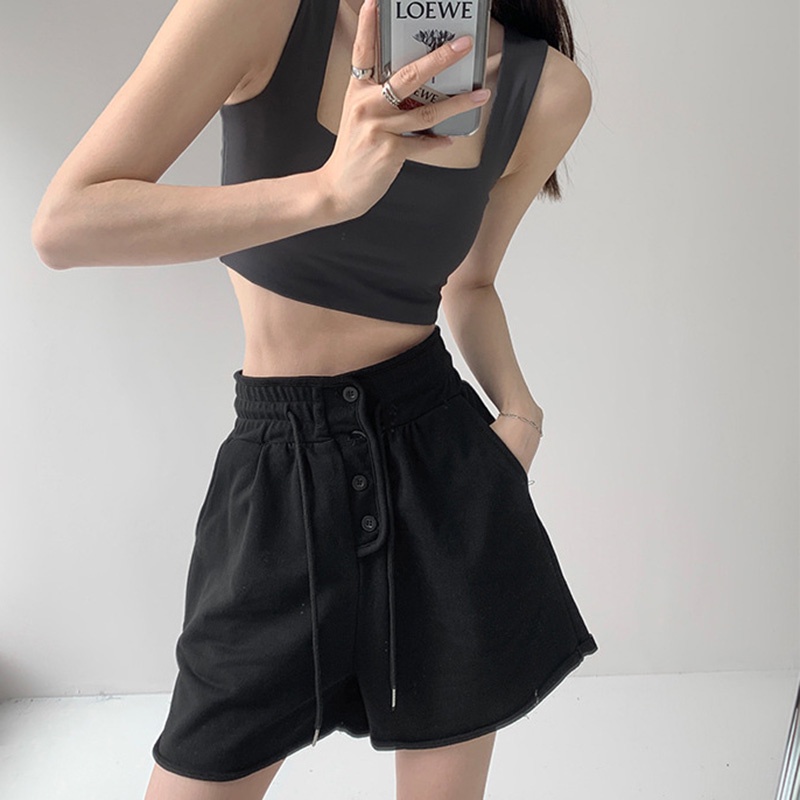 Quần short thể thao IELGY lưng cao dáng rộng phối dây rút thời trang mùa hè cho nữ