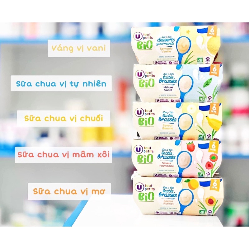 Kem Sữa Chua/Váng Sữa Hữu Cơ Bio U Tout Petits nội địa Pháp lốc 4 hũ x 100gr