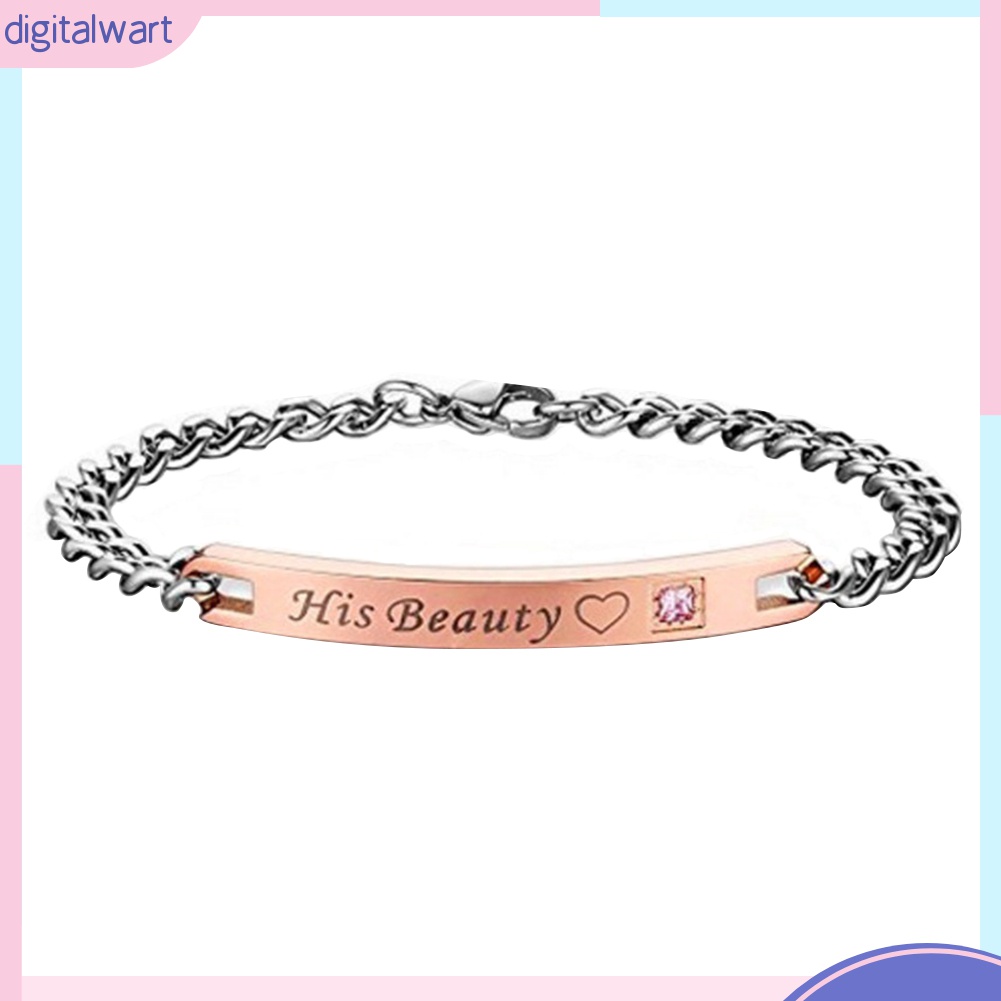 Vòng Tay Thép Titan In Chữ Her King / His Beauty / His Queen Lãng Mạn Cho Cặp Đôi