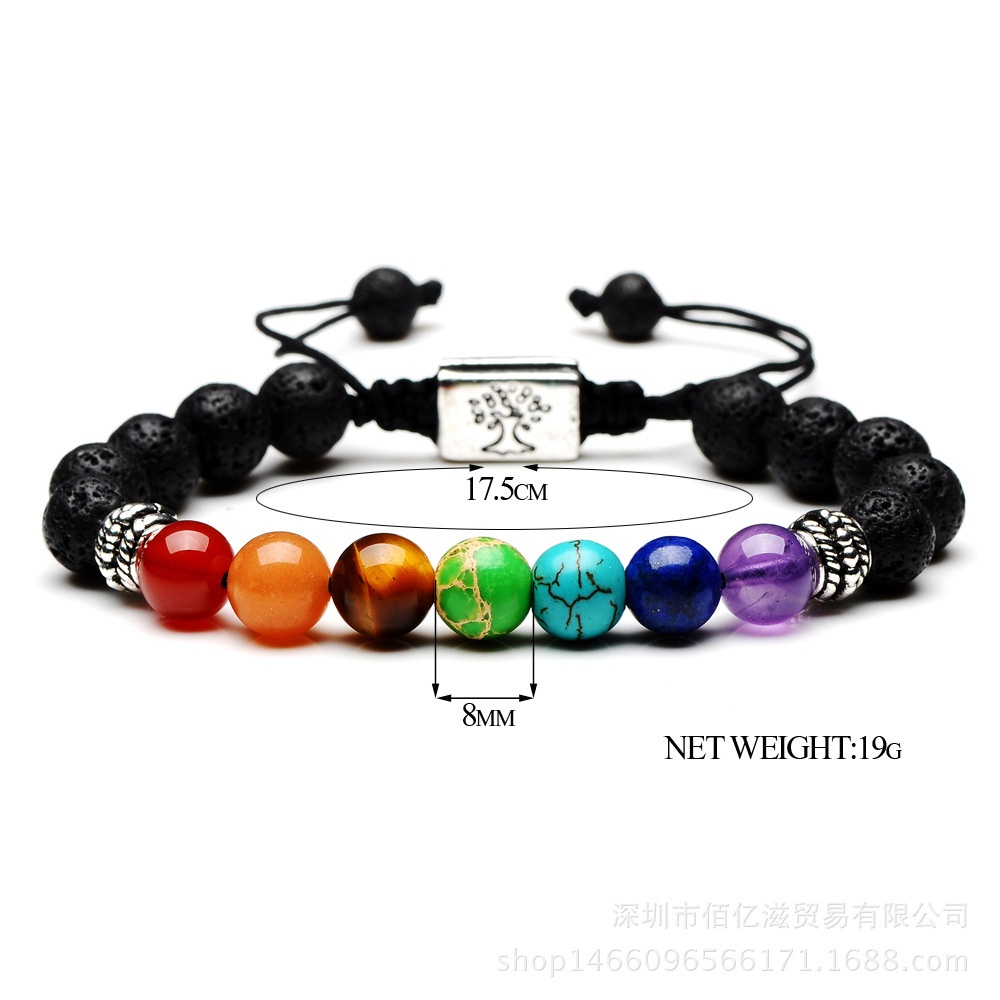 Vòng Tay Chuỗi Hạt Đá Núi Lửa Luân Xa 7 Luân Xa 8mm