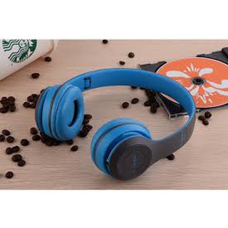 Tai nghe bluetooth P47 có khe cắm thẻ nhớ màu xanh dương