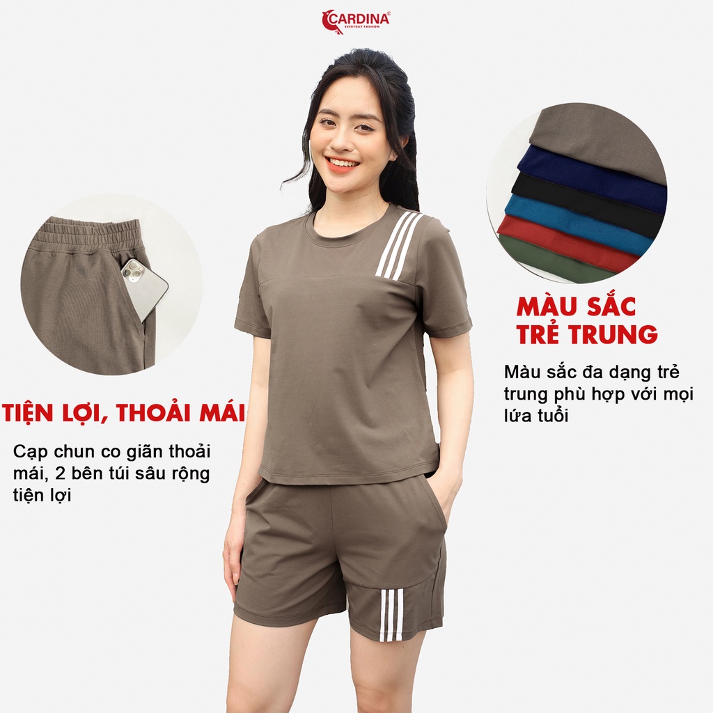 Đồ Bộ Nữ 𝐂𝐀𝐑𝐃𝐈𝐍𝐀 Chất Cotton Kiểu Dáng Thể Thao Cao Cấp Bộ Mặc Nhà Áo Cộc Tay Quần Đùi Sọc Nữ 2CF06