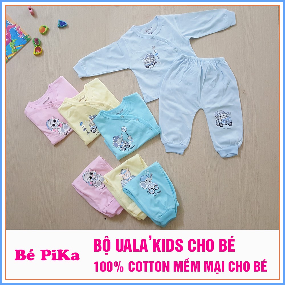 Bộ sơ sinh dài tay Uala cúc lệch chất liệu cotton họa tiết mông thú cho bé từ 3-5kg