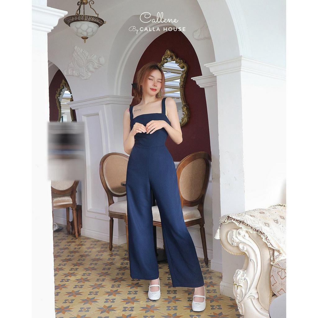 Jumpsuit nữ dáng dài ống rộng thiết kế 2 dây cột nơ lưng kèm mút ngực nhiều màu Callene (CC312)