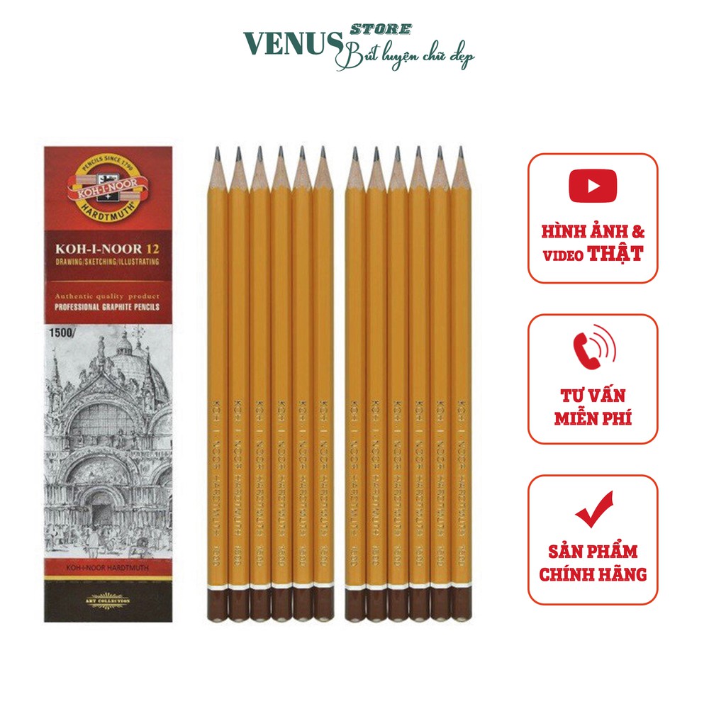 Chì Tiệp 1500 Thân Vàng KOH-I-NOOR (Chính Hãng),HB 2b,3b,4b,5b,6b,7b,8b [ 1 cây ]