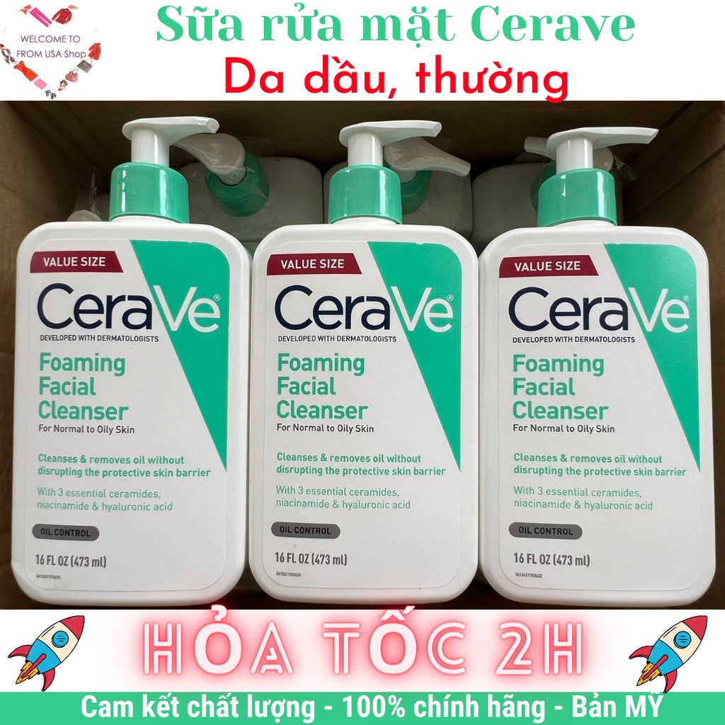 Sữa rửa mặt da dầu Cerave Foaming Facial Clearser 473ml