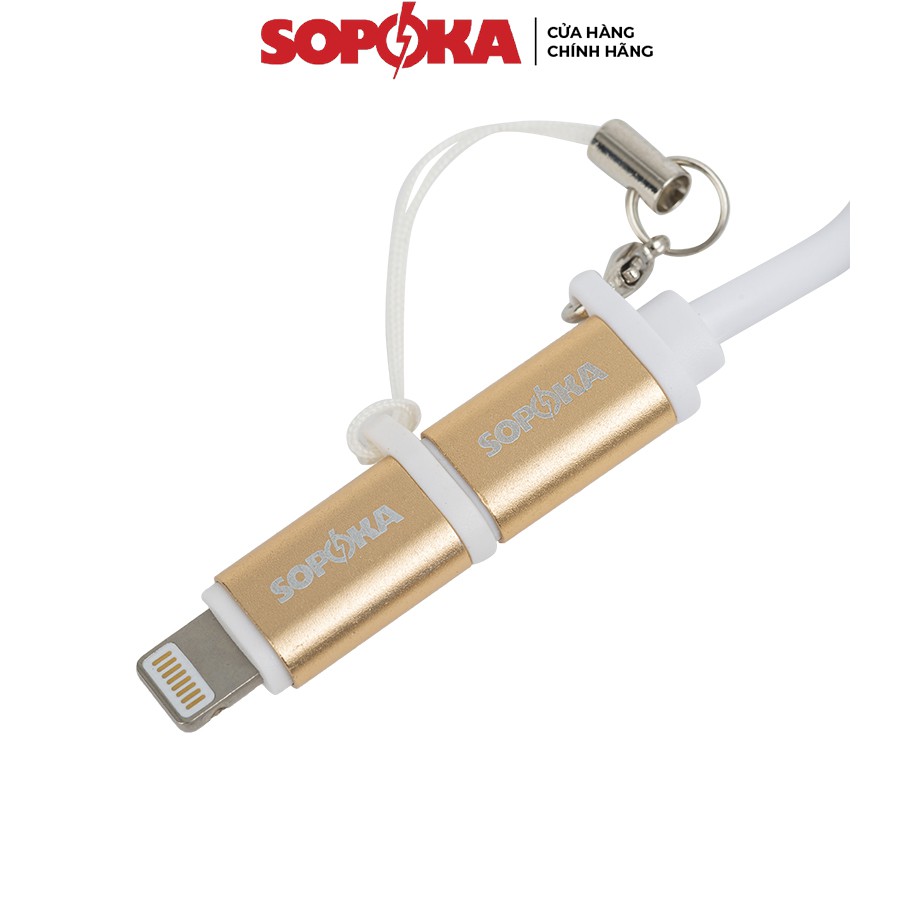 Cáp sạc đa năng SOPOKA DQ03 tích hợp chân Lighting, Micro USB chính hãng dây 1M