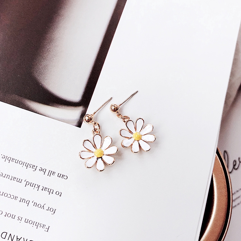 Korean Fashion Ins Style Small Daisy Women Earrings Yellow Sun Flower Girls Jewelry Long &amp; Short