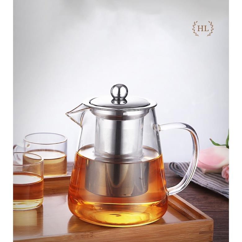 Ấm pha trà thủy tinh có lọc trà Inox  | ẤM THUỶ TINH CÓ LÕI LỌC TRÀ ĐUN ĐƯỢC BẾP GAS