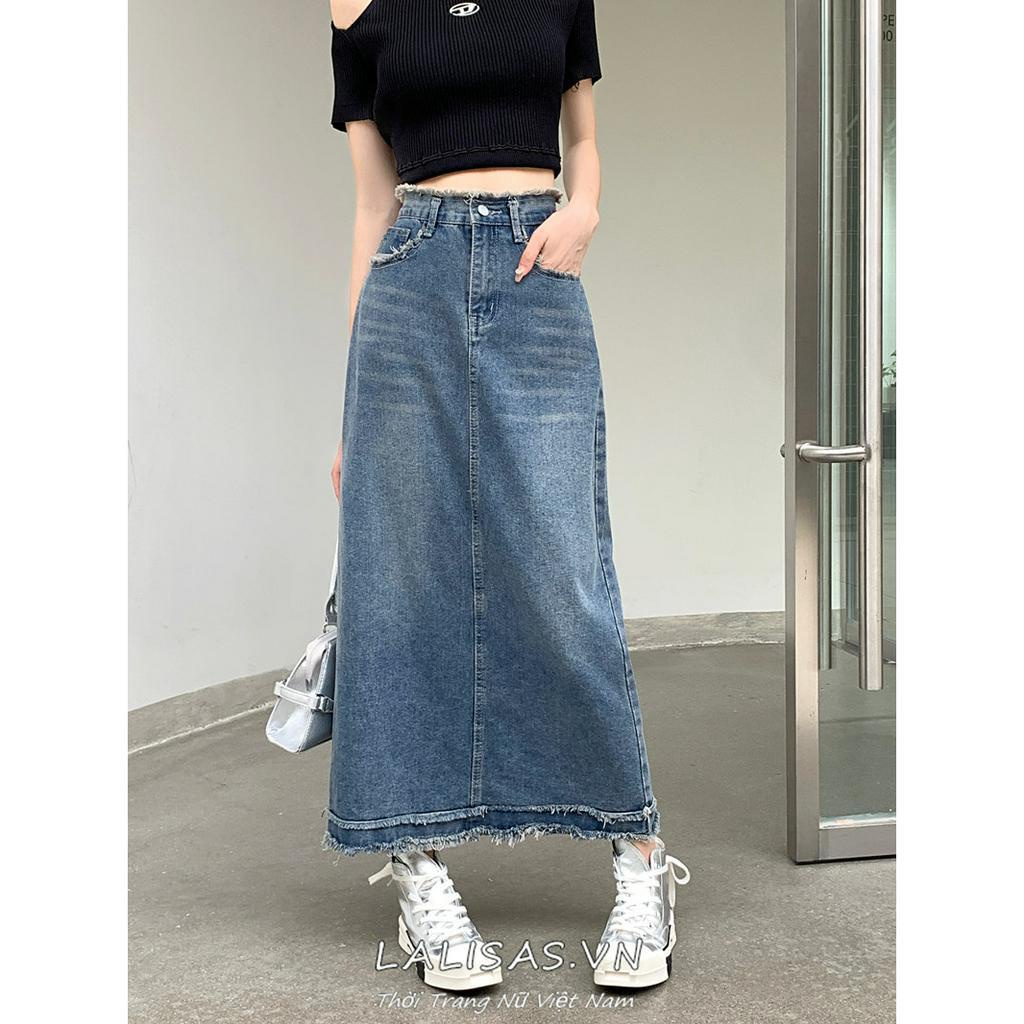Chân váy jean Dài Dáng Chữ A Lưng Cao Phong Cách Cổ Điển Thời Trang Cho Nữ