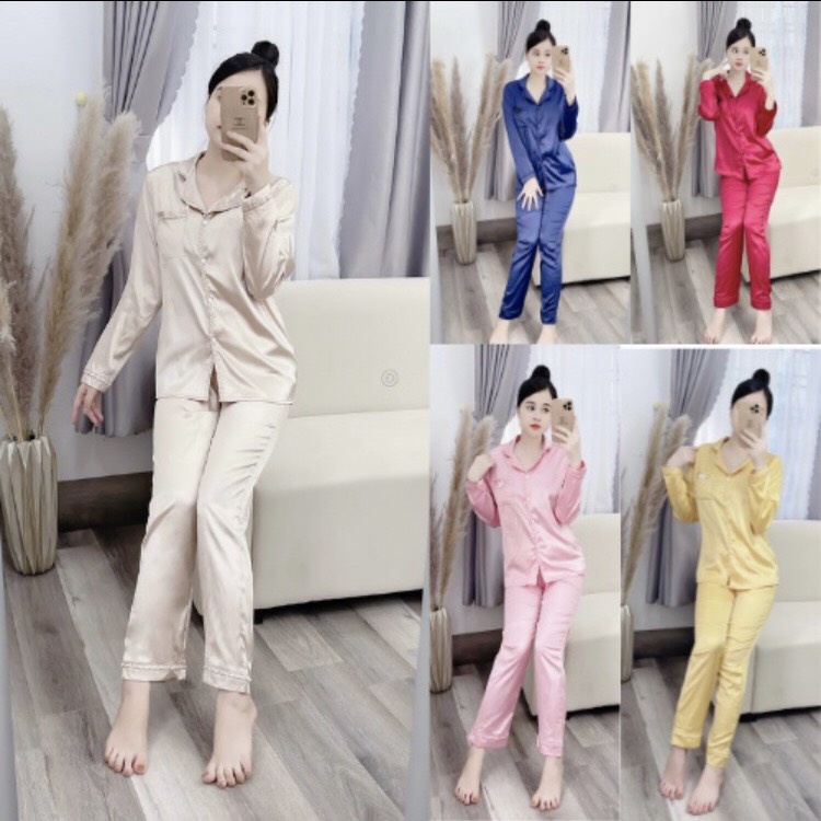 Bộ Đồ Ngủ PIJAMAS Vải Lụa Quần Dài - Áo Dài Cao Cấp Với 7 Màu Cơ Bản Đẹp Xuất Sắc