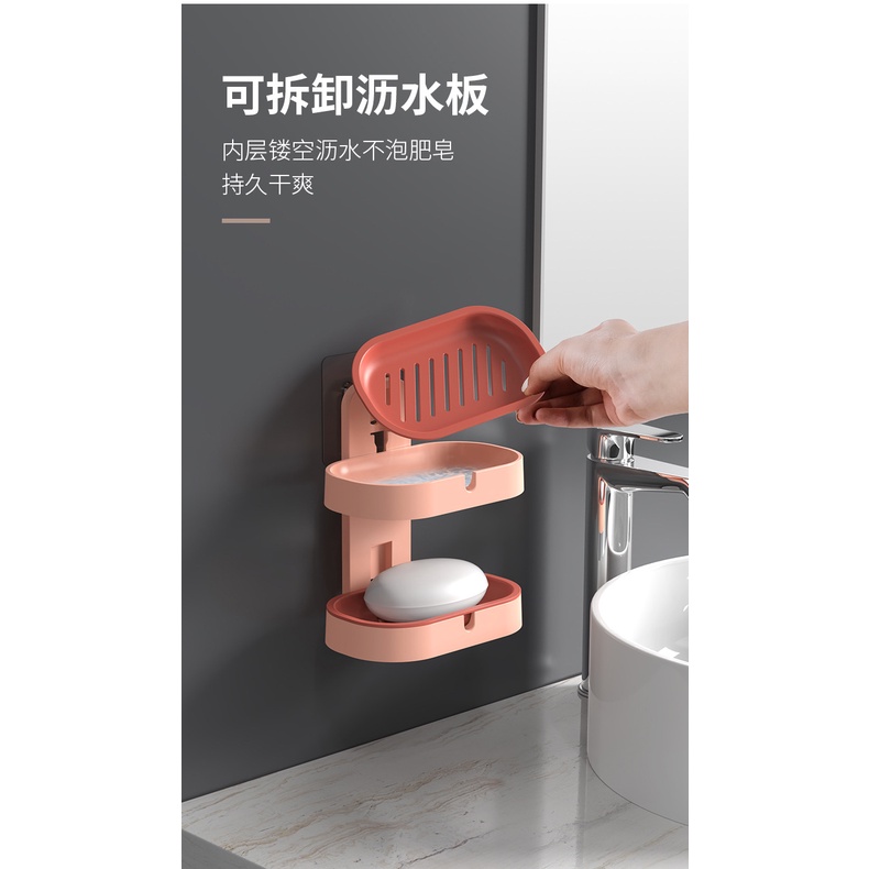 Khay Đựng Xà Phòng Hai Tầng Gắn Tường Không Cần Đục Lỗ Sáng Tạo Cho Nhà Tắm