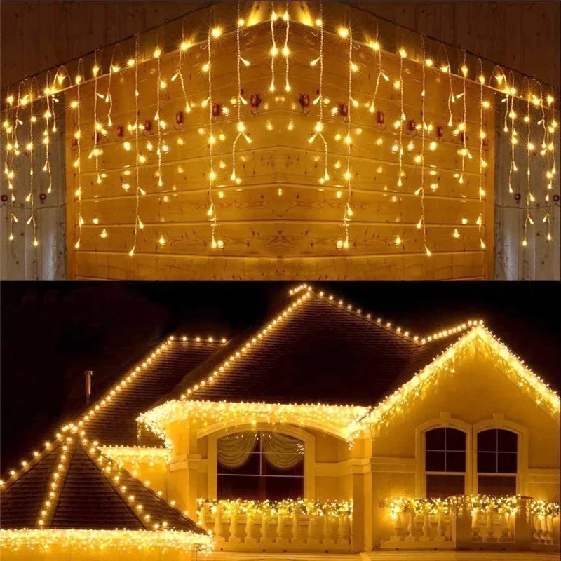 Rèm Led Thả Đom Đóm 6 Mét / 4 Mét x 0.6 Mét Fairy Light Màu Vàng, Có Phích Nối, Trang Trí Quán, Sân Vườn