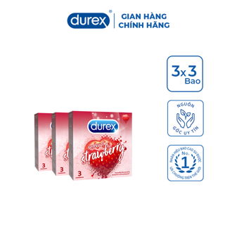 Bộ 3 Bao Cao Su Hương Dâu Tây Durex Sensual Strawberry  Hương Trái Cây (3 Bao/Hộp)