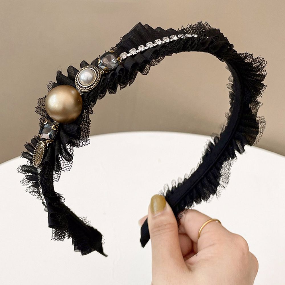 Băng Đô Cài Tóc Phối Ren Lưới Đính Ngọc Trai Phong Cách Cổ Điển Thanh Lịch Dành Cho Nữ