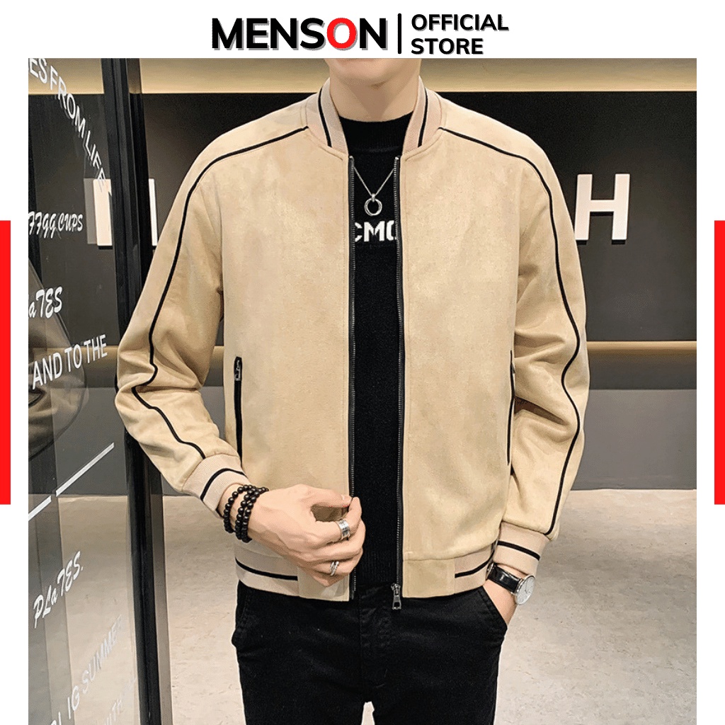 Áo khoác nam bomber da lộn HÀNG CAO CẤP Áo khoác da nam mùa đông Menson AKD30