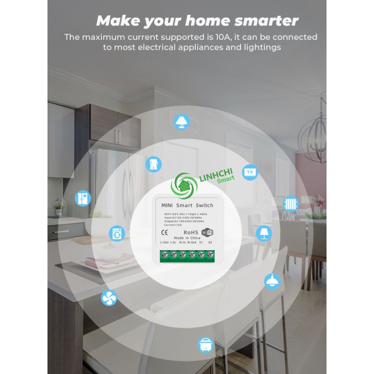 Công tắc TUYA DIY MINI WIFI 16A biến công tắc thường thành công tắc thông minh điều khiển từ xa trên điện thoại