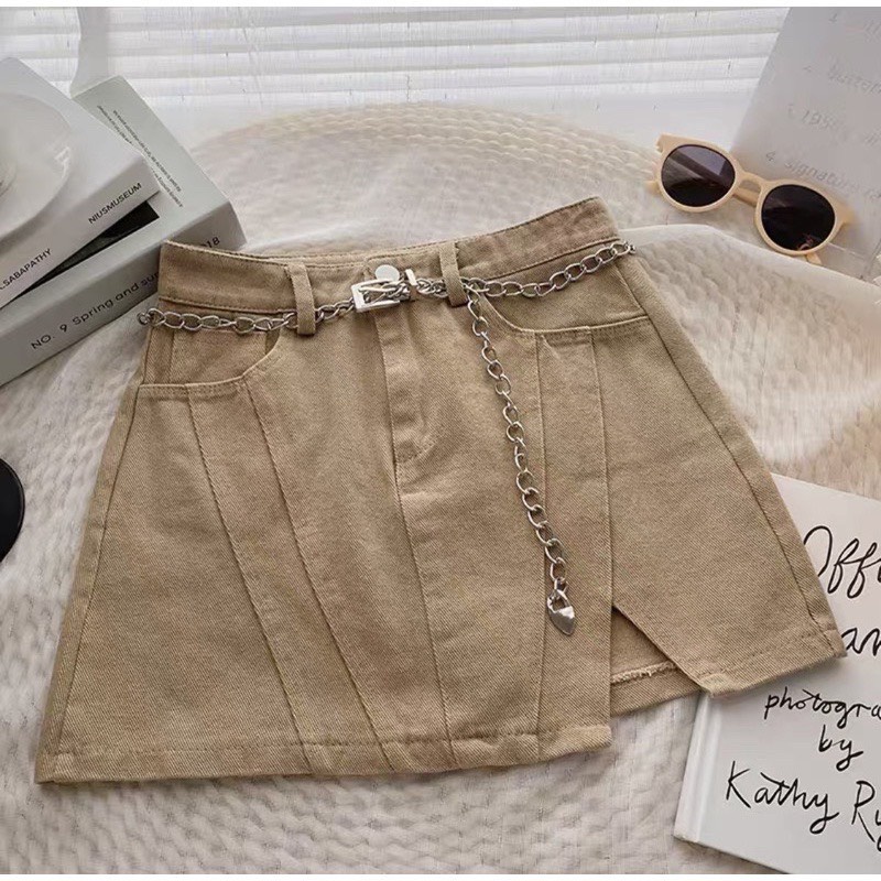 Chân váy kaki kèm dây xích 9053