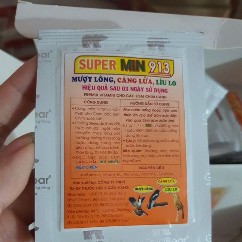 Chim cảnh mượt lông, căng lửa, líu lo SUPER MIN 913 gói 3gr