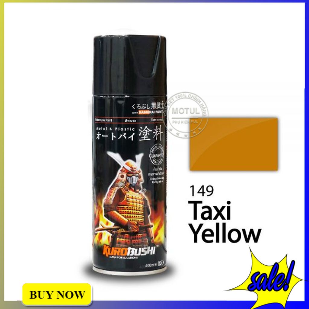 Combo 4 sơn xịt Samurai màu vàng taxi (gồm 149 - UCH210 - 2/102 - K1K - Giấy nhám P800)