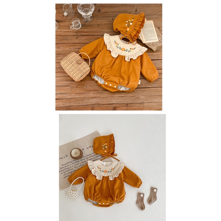 Bộ Áo Liền Quần Tam Giác Tay Dài Bằng Cotton Thêu Hoa Phong Cách Phương Tây Dành Cho Bé Gái