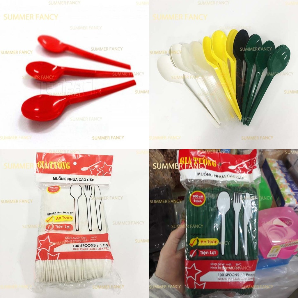 100 muỗng nhựa dùng 1 lần 15cm ăn xôi chè, bánh, súp tiện lợi - Plastic spoon