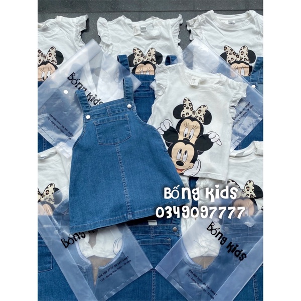 Set Yếm Váy Bé Gái Kèm Áo Minnie Denim HaM