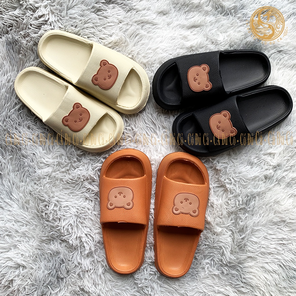 Dép bánh mì nữ hình gấu dép đúc siêu nhẹ đế dày 3cm chống xẹp đi trong nhà
